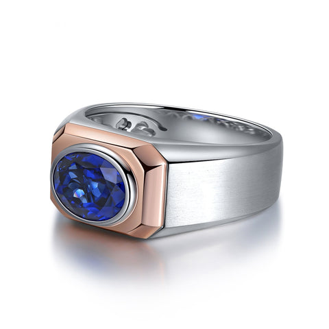 Etoilier Oval Cut Lab Created Sapphire S925 Silver Thick Ring