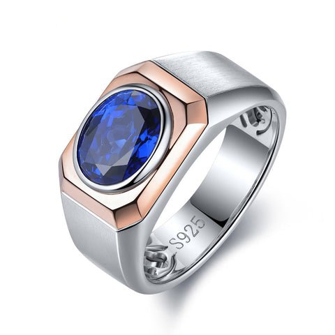 Etoilier Oval Cut Lab Created Sapphire S925 Silver Thick Ring