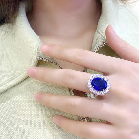 Etoilier Oval Cut Lab Created Sapphire S925 Silver Zircon Ring