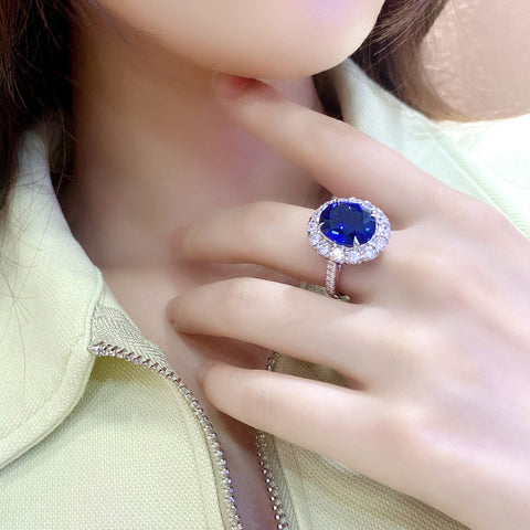 Etoilier Oval Cut Lab Created Sapphire S925 Silver Zircon Ring