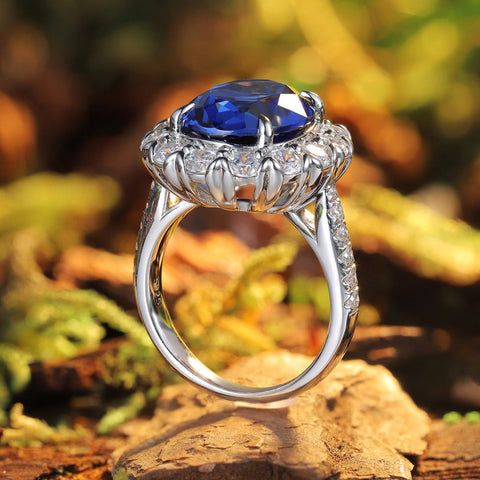 Etoilier Oval Cut Lab Created Sapphire S925 Silver Zircon Ring