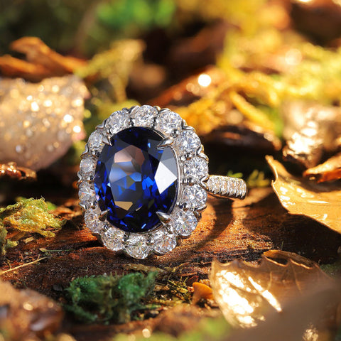 Etoilier Oval Cut Lab Created Sapphire S925 Silver Zircon Ring