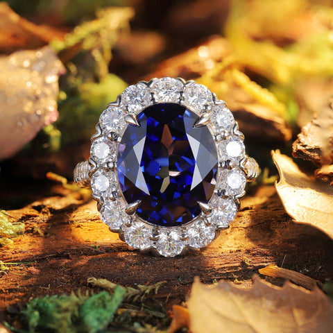 Etoilier Oval Cut Lab Created Sapphire S925 Silver Zircon Ring