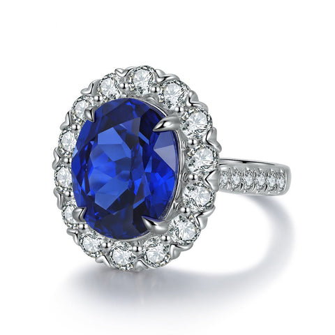 Etoilier Oval Cut Lab Created Sapphire S925 Silver Zircon Ring