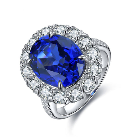 Etoilier Oval Cut Lab Created Sapphire S925 Silver Zircon Ring