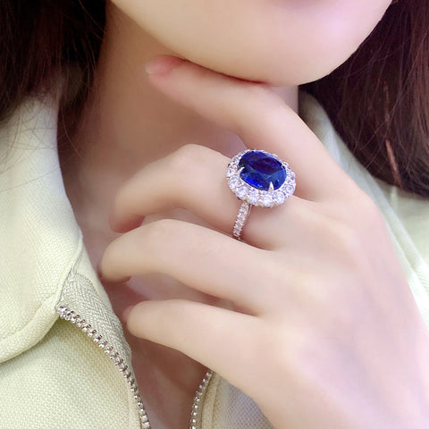 Etoilier Oval Cut Lab Created Sapphire S925 Silver Zircon Ring