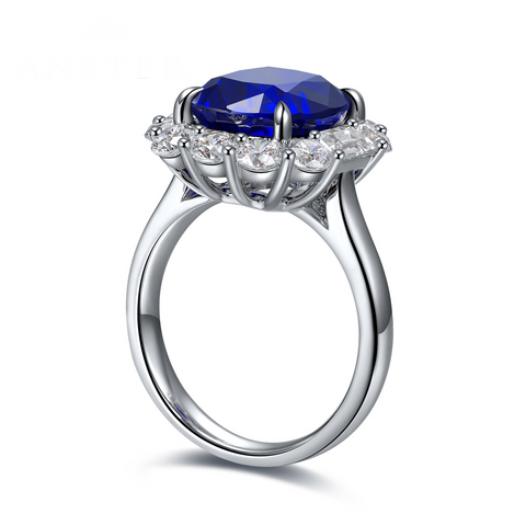 Etoilier Lab Created Sapphire 925 Sterling Silver Ring Oval Cut