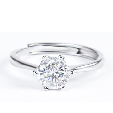 Etoilier 925 Sterling Silver D Color Moissanite Classic 6 prong Ring