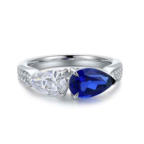 Etoilier Lab Created Sapphire 925 Sterling Silver Pear Cut Ring