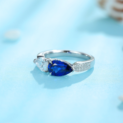 Etoilier Lab Created Sapphire 925 Sterling Silver Pear Cut Ring