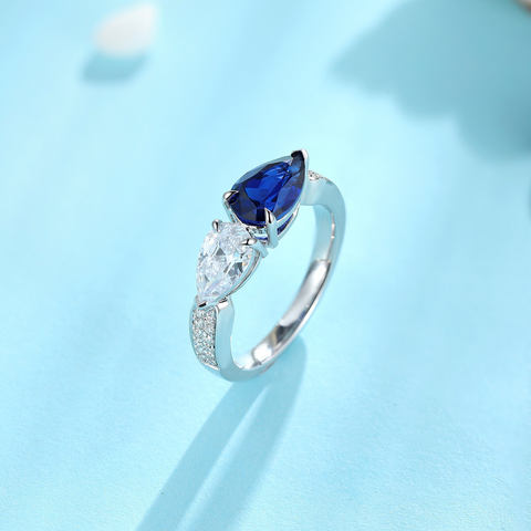 Etoilier Lab Created Sapphire 925 Sterling Silver Pear Cut Ring