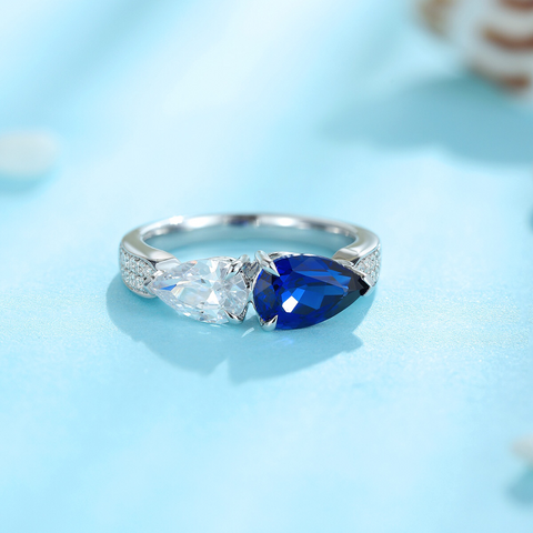 Etoilier Lab Created Sapphire 925 Sterling Silver Pear Cut Ring