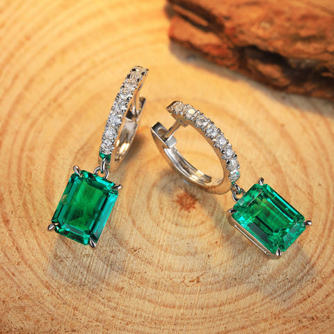 Etoilier Lab Created Emerald S925 Silver Earring