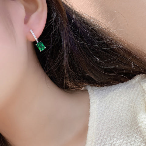 Etoilier Lab Created Emerald S925 Silver Earring