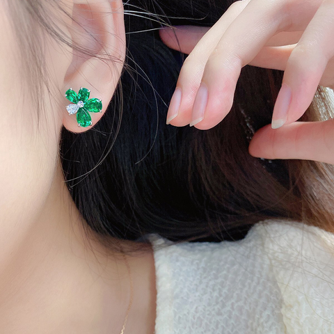 Etoilier Lab Created Emerald 925 Sterling Silver Multiple Stones Earring