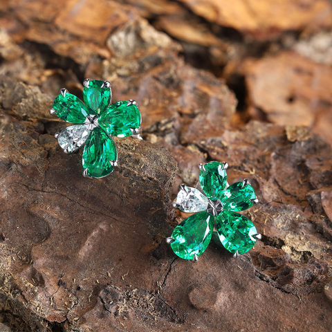 Etoilier Lab Created Emerald 925 Sterling Silver Multiple Stones Earring