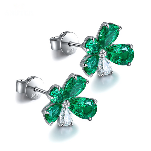 Etoilier Lab Created Emerald 925 Sterling Silver Multiple Stones Earring