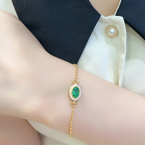 Etoilier Lab Created Emerald 18K Gold Bracelet Oval Cut