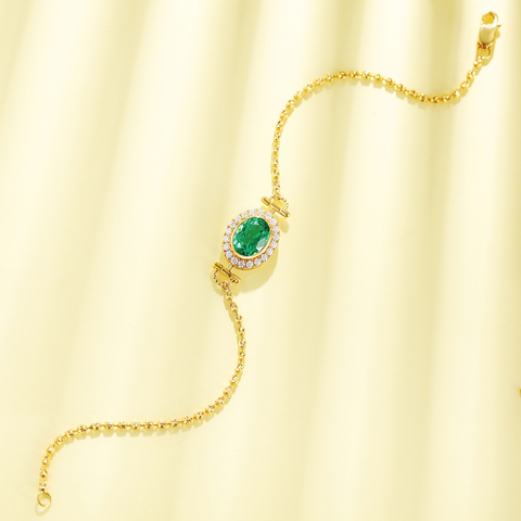 Etoilier Lab Created Emerald 18K Gold Bracelet Oval Cut