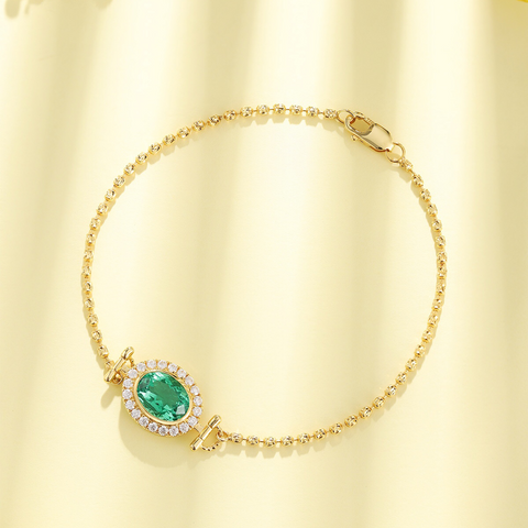 Etoilier Lab Created Emerald 18K Gold Bracelet Oval Cut