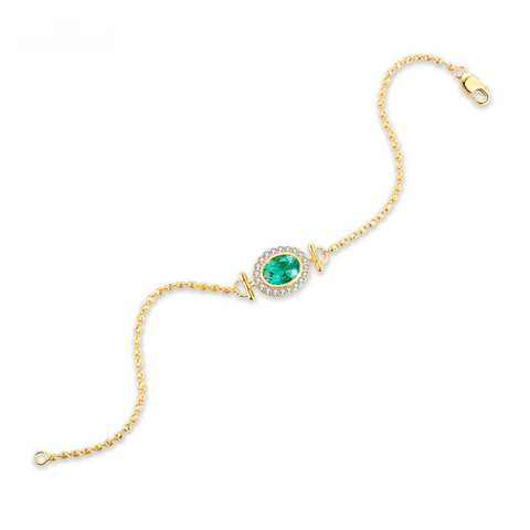 Etoilier Lab Created Emerald 18K Gold Bracelet Oval Cut