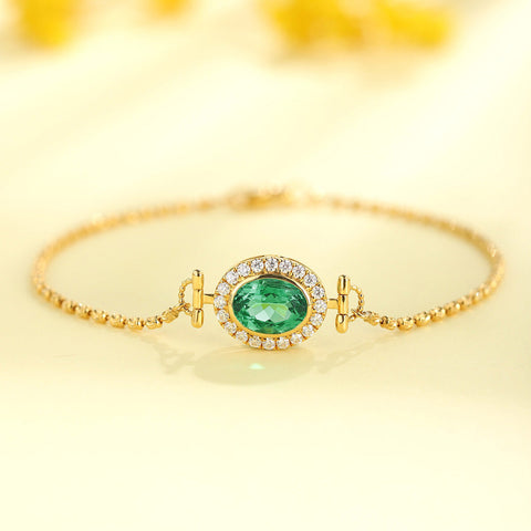 Etoilier Lab Created Emerald 18K Gold Bracelet Oval Cut