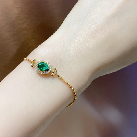 Etoilier Lab Created Emerald 18K Gold Bracelet Oval Cut