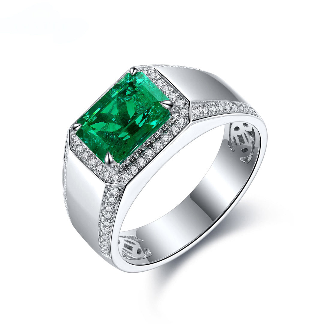 Etoilier Lab Created Emerald S925 Silver Thick Ring