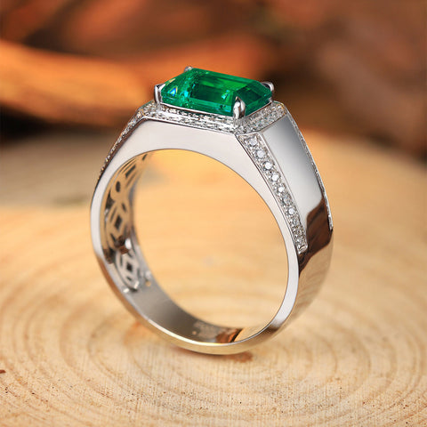 Etoilier Lab Created Emerald S925 Silver Thick Ring