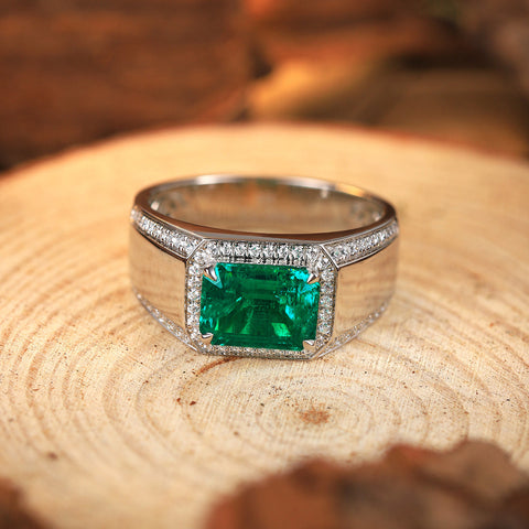 Etoilier Lab Created Emerald S925 Silver Thick Ring