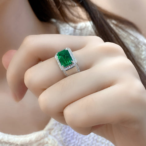 Etoilier Lab Created Emerald S925 Silver Thick Ring