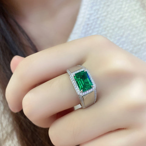 Etoilier Lab Created Emerald S925 Silver Thick Ring