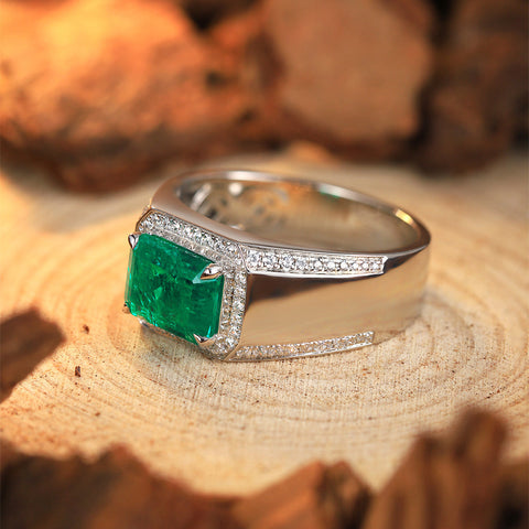 Etoilier Lab Created Emerald S925 Silver Thick Ring