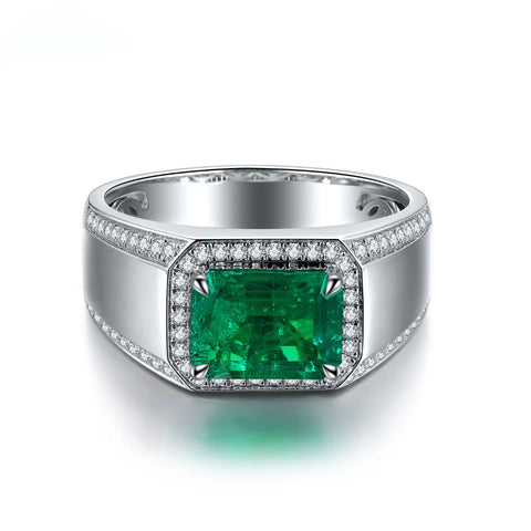 Etoilier Lab Created Emerald S925 Silver Thick Ring