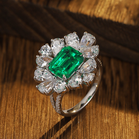 Etoilier Lab Created Emerald 925 Sterling Silver Ring