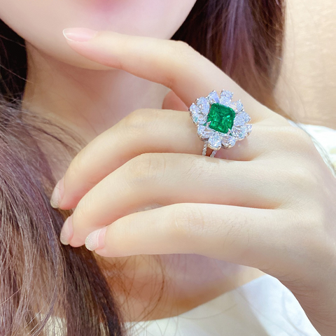 Etoilier Lab Created Emerald 925 Sterling Silver Ring