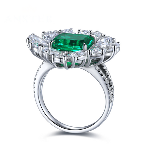 Etoilier Lab Created Emerald 925 Sterling Silver Ring