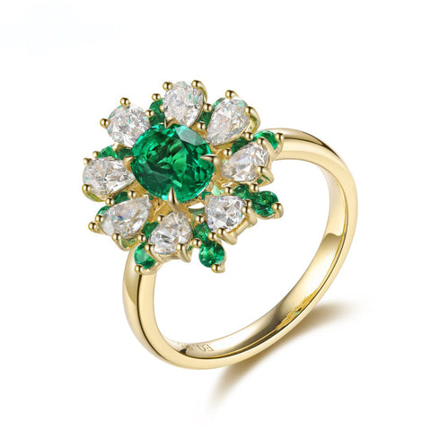 Etoilier Oval Cut Lab Created Emerald 18K Gold Ring