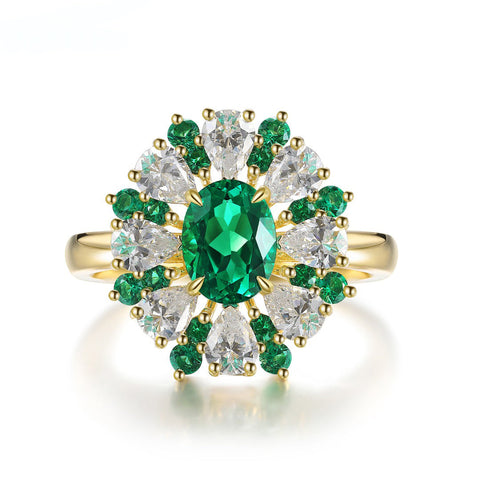 Etoilier Oval Cut Lab Created Emerald 18K Gold Ring