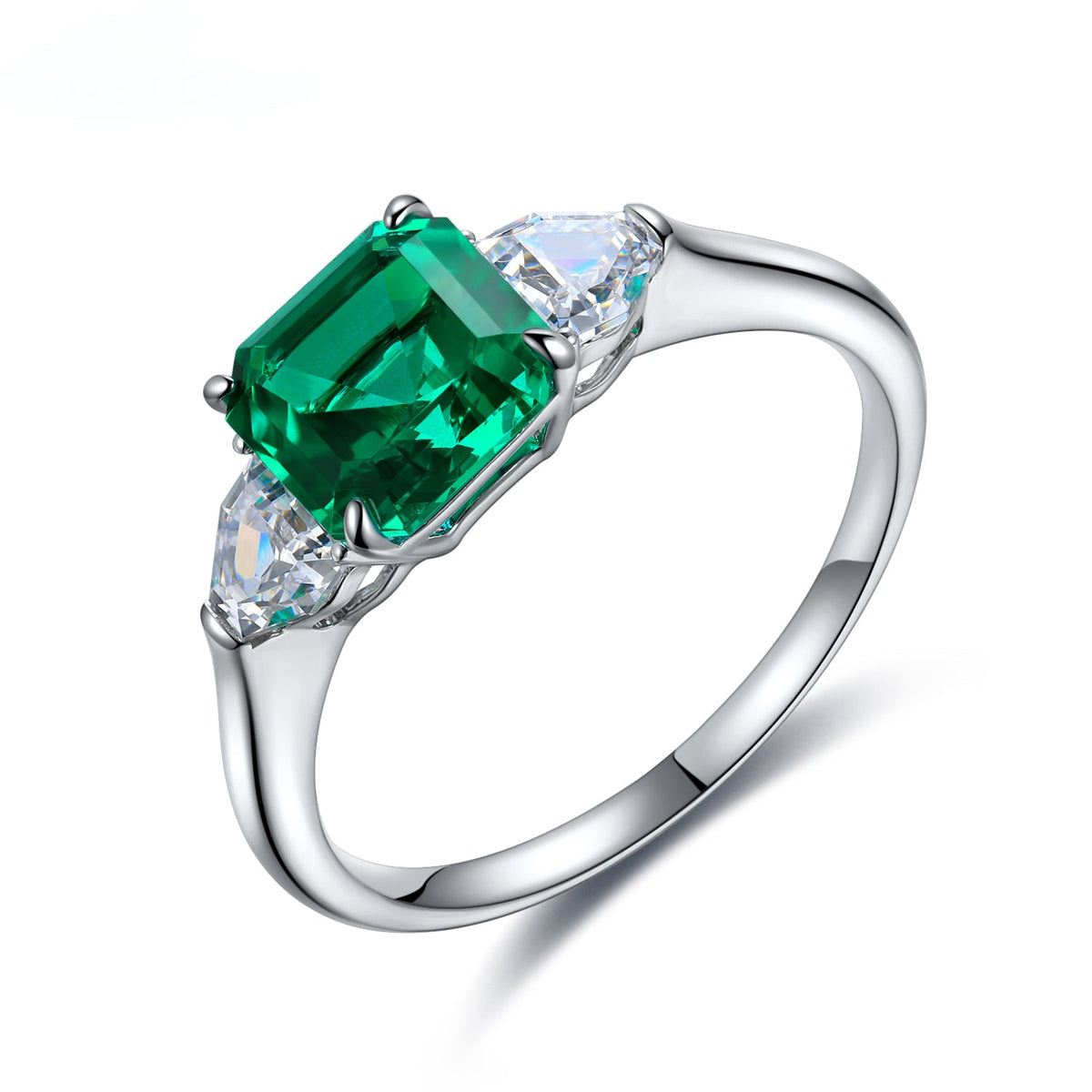 Etoilier Lab Created Emerald S925 Silver Three Stones Ring