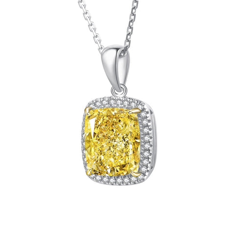 Etoilier 925 sterling silver Zircon Necklace Pendant, Asscher Cut Simulation Diamond Yellow