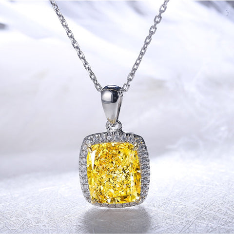 Etoilier 925 sterling silver Zircon Necklace Pendant, Asscher Cut Simulation Diamond Yellow