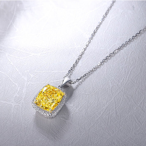 Etoilier 925 sterling silver Zircon Necklace Pendant, Asscher Cut Simulation Diamond Yellow