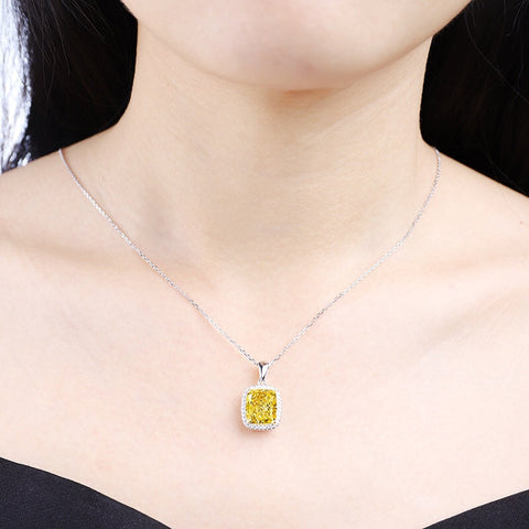 Etoilier 925 sterling silver Zircon Necklace Pendant, Asscher Cut Simulation Diamond Yellow