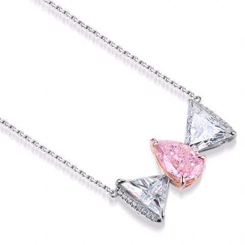 Etoilier Zircon 925 Sterling Silver Necklace, Multiple Stones Pendant, Simulation Pink Diamond