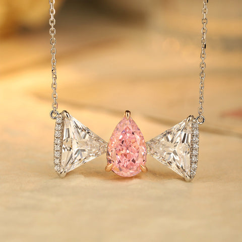 Etoilier Zircon 925 Sterling Silver Necklace, Multiple Stones Pendant, Simulation Pink Diamond