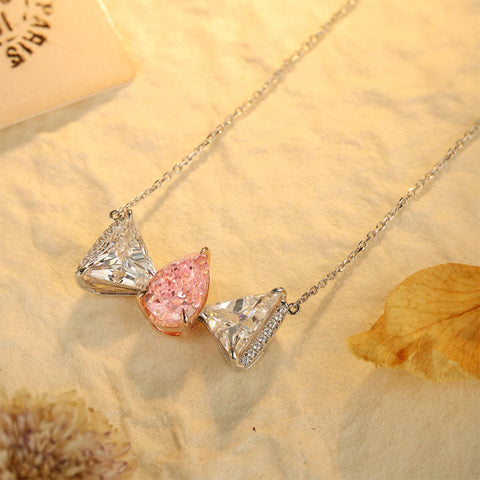 Etoilier Zircon 925 Sterling Silver Necklace, Multiple Stones Pendant, Simulation Pink Diamond