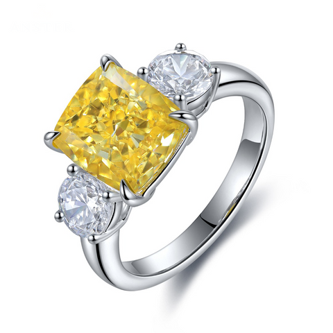 Etoilier 925 Sterling Silver Zircon Ring, Asscher Cut Simulation Yellow Diamond