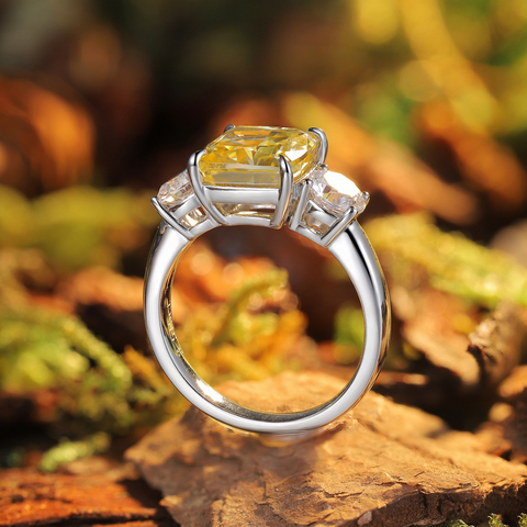 Etoilier 925 Sterling Silver Zircon Ring, Asscher Cut Simulation Yellow Diamond