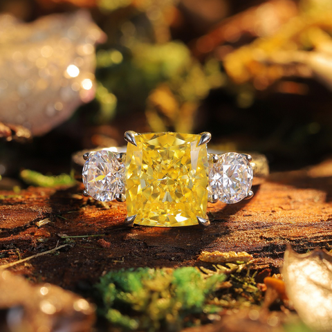 Etoilier 925 Sterling Silver Zircon Ring, Asscher Cut Simulation Yellow Diamond